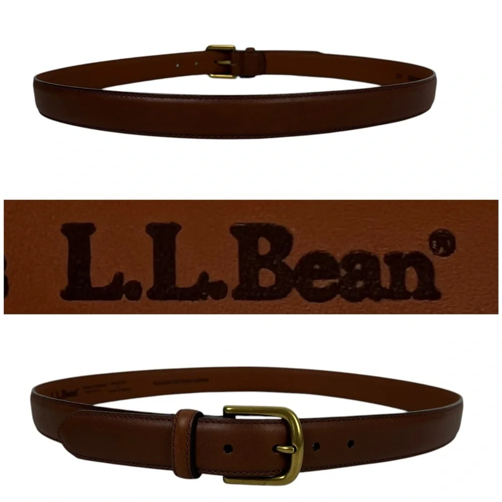 L.L. Bean Brown Full Grain Leather Made In USA Belt Mens Size 38 Casual EUC - Picture 1 of 12